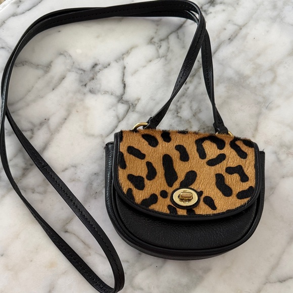 Coach Handbags - Coach Black Leather Crossbody with Calf Hair Leopard Print Flap
